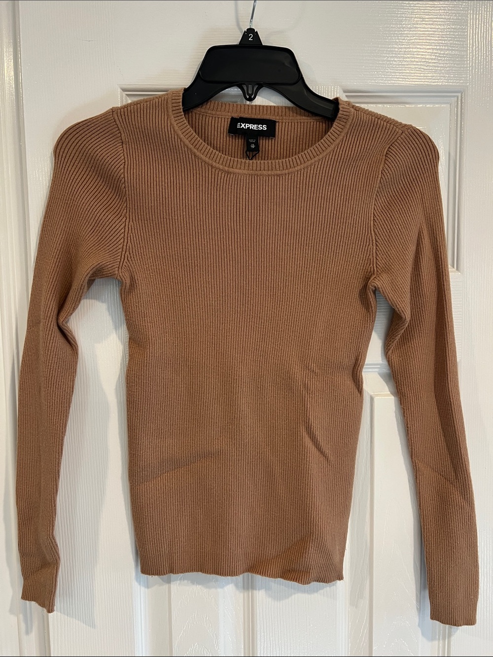 Express Women's Ribbed Crewneck Sweater - Camel Tan